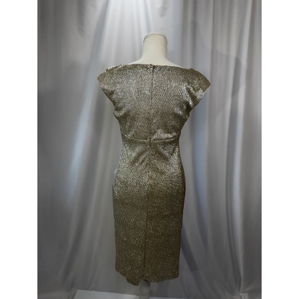 Lauren Ralph Lauren Gold Metallic Cowl Neck Ruched Dress 6 Wedding Guest Event - Picture 13 of 16